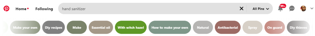 Pinterest result page about Hand Sanitizer