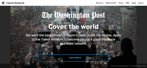 Screenshot of the Talent Network web page from The Washington Post